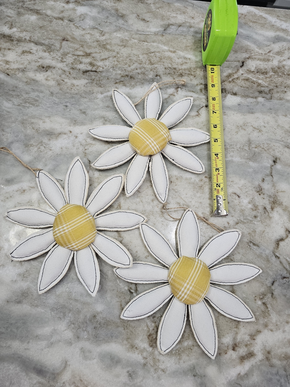 Handmade Daisy Hanging Ornaments with Yellow Plaid Centers